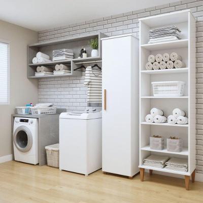 Kit 2 Armários Multiuso Campinas 1 Porta 9 Prateleiras MDP 100CM Branco Kaiki Móveis