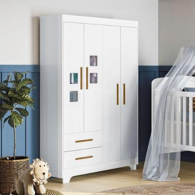Guarda Roupa Infantil Fly 4 Portas de Bater 2 Gavetas MDF Branco com Detalhe em Acrílico Tigus