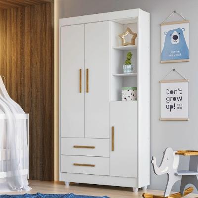 Guarda Roupa Infantil Flocos 3 Portas de Bater 2 Gavetas MDF Branco-ypê-branco Tigus Móveis 90CM