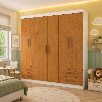 Guarda Roupa Infantil CR35560 6 Portas Bater 4 Gavetas MDP Branco-madeirado Multimóveis 177CM