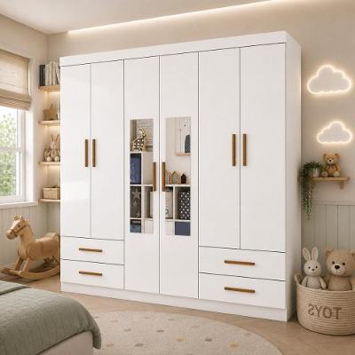 Guarda Roupa Infantil CR35561 6 Portas Bater 4 Gavetas MDP com Espelho Branco Multimóveis 177CM