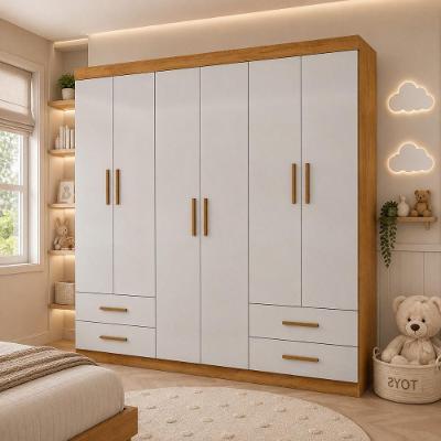 Guarda Roupa Infantil CR35560 6 Portas de Bater 4 Gavetas MDP Madeirado-off White Multimóveis 177CM