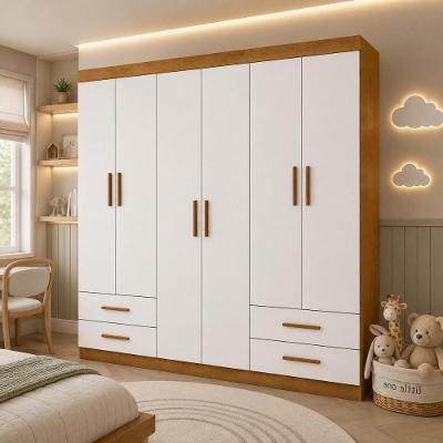 Guarda Roupa Infantil CR35560 6 Portas Bater 4 Gavetas MDP Madeirado-Branco Multimóveis 177CM