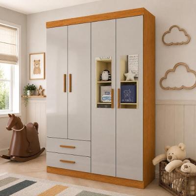 Guarda Roupa Infantil CR35559 4 Portas de Bater 2 Gavetas MDP com Espelho Madeirado-off White
