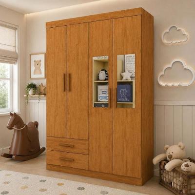 Guarda Roupa Infantil CR35559 4 Portas 2 Gavetas MDP com Espelho Madeirado Multimóveis 118,5CM