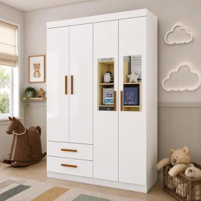 Guarda Roupa Infantil CR35559 4 Portas 2 Gavetas MDP com Espelho Branco 118,5CM Multimóveis