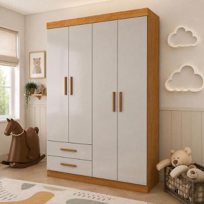 Guarda Roupa Infantil CR35558 4 Portas Bater 2 Gavetas MDP Madeirado-off White Multimóveis