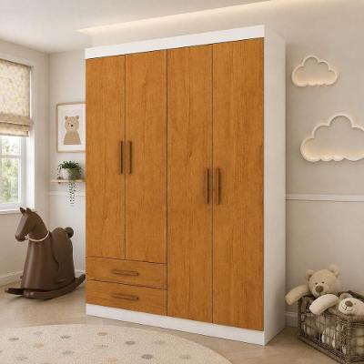 Guarda Roupa Infantil CR35558 4 Portas Bater 2 Gavetas MDP Branco-madeirado Multimóveis 118,5CM