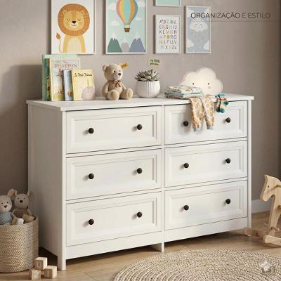 Cômoda Infantil DM-217 6 Gavetas MDF-MDP Puxador Botão Redondo Branco Ditália Móveis