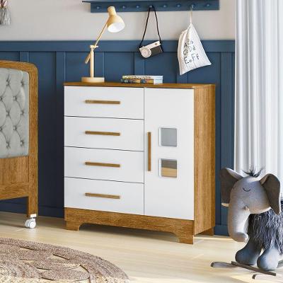 Cômoda Fly 4 Gavetas MDF Puxador Externo Branco e Madeirado Tigus Móveis