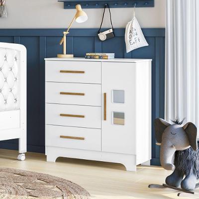Cômoda Fly 1 Porta 4 Gavetas MDF Puxador Externo Branco Tigus Móveis