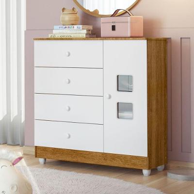 Cômoda 1 Porta 4 Gavetas Life Tigus Baby MDF Puxador Embutido Branco Madeirado