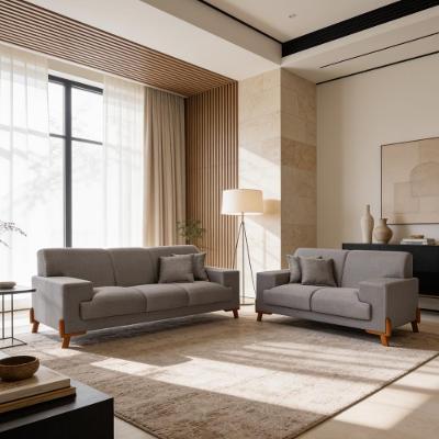 Conjunto Sofá Milão 2 e 3 Lugares Fixo com Chaise Grafite Linho Casa Imperial