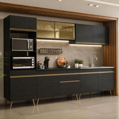 Armário Cozinha Modulada Completa Florença MP2459 10 Portas 1 Gaveta 302CM Preto Multimóveis
