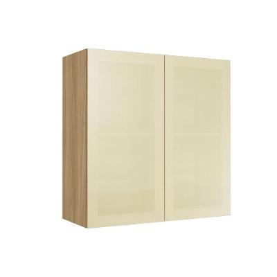Armário Aéreo Rainha 80CM 2 Portas MDF Porta de Bater Vidro Reflecta Nature Nesher
