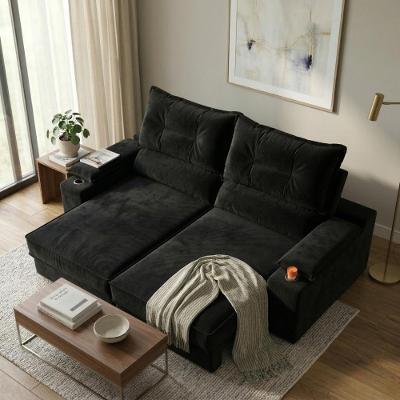 Sofá Santiago 2 Lugares Retrátil 150CM Preto Suede Porta Copos Usb