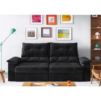 Sofá com Chaise Ravena 3 Lugares Retrátil 180CM Preto Suede