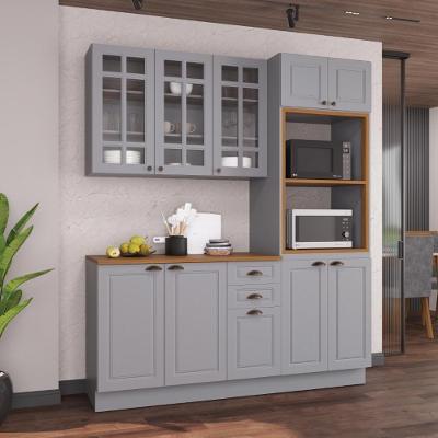 Armário de Cozinha Modulada Compacta Nara 10 Portas 2 Gavetas MDF Titânio Fidelita Móveis