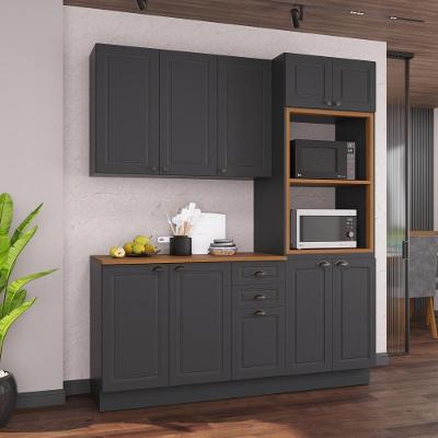 Armário de Cozinha Modulada Compacta Nara 10 Portas 100% MDF 190CM Chumbo Fidelita Móveis 3 Peças