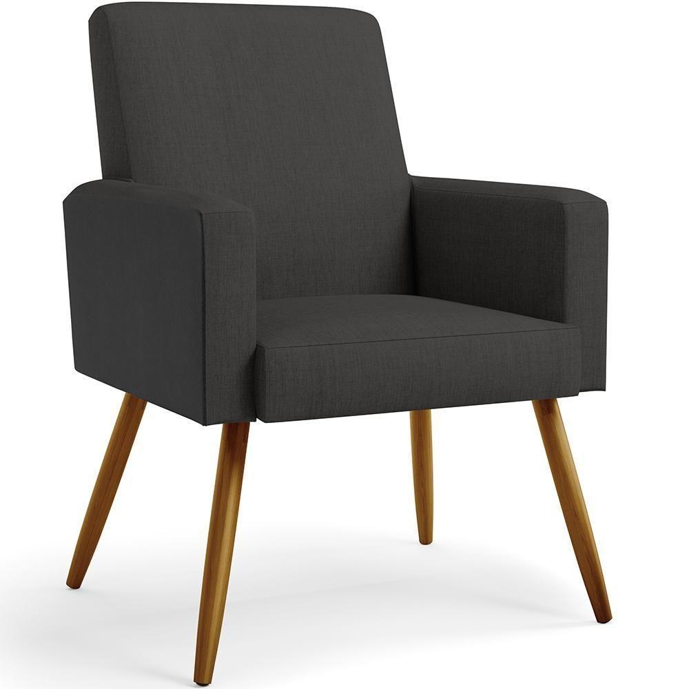 Kit 04 Poltronas Pés Palito Linho Chumbo Couríssimo Preto - 7