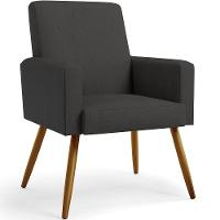 Kit 04 Poltronas Pés Palito Linho Chumbo Couríssimo Preto - 7