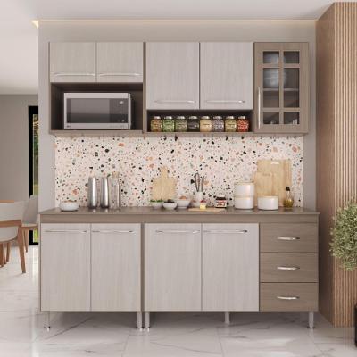 Armário Balcão de Cozinha Modulada Paris 9 Portas 3 Gavetas MDF MDP 190cm Nogal Salinas Fidelita