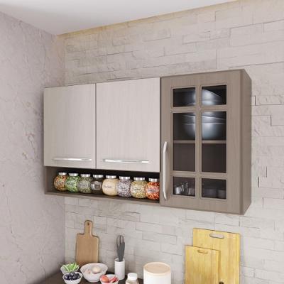 Armário Aéreo de Cozinha Paris 120CM 3 Portas MDF MDP Vidro Nogal Salinas Fidelita Móveis