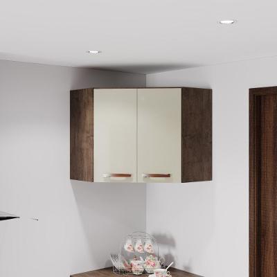 Armário Aéreo de Canto Lisboa 75CM 2 Portas MDP MDF Noce Off-white Fidelita Móveis