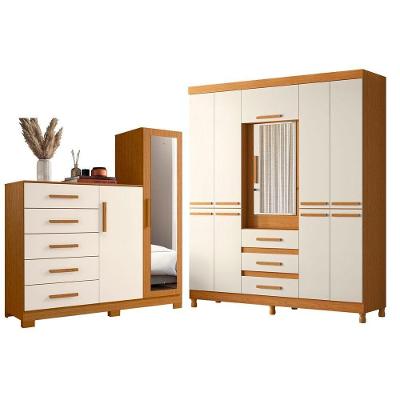 Guarda Roupa Casal e Cômoda New Fusion e New Master 10 Portas 5 Gavetas MDF MDP Cinamomo Off White