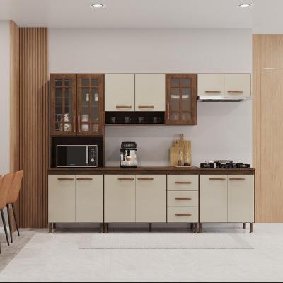 Cozinha Modulada Completa Lisboa 13 Portas 3 Gavetas MDF-MDP 260CM Noce-off-white Fidelita Móveis