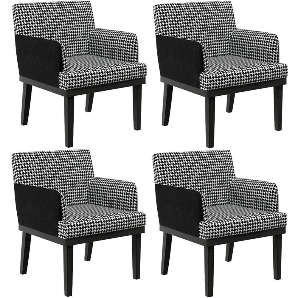 Kit 04 Poltronas Base Preto Suede Pied Poule Preto - 1