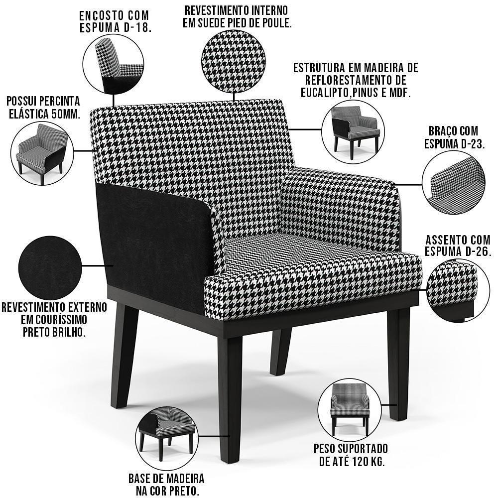 Kit 04 Poltronas Base Preto Suede Pied Poule Preto - 8