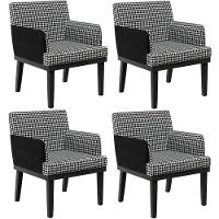 Kit 04 Poltronas Base Preto Suede Pied Poule Preto - 1