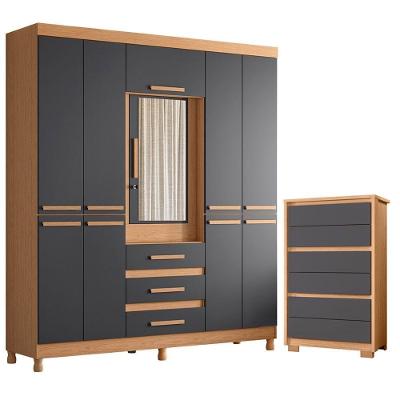 Guarda Roupa Casal e Cômoda New Fusion 10 Portas Basculante 3 Gavetas Freijó Titanium Albatroz