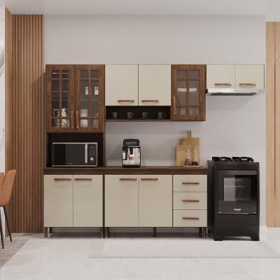 Cozinha Modulada Compacta Lisboa 11 Portas 3 Gavetas MDF-MDP 260CM Noce-off-white Fidelita Móveis