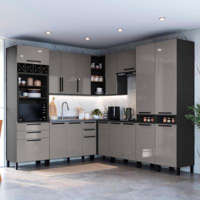 Cozinha Completa Modulada de Canto Mônaco 15 Portas 6 Gavetas MDF-MDP Chumbo-titânio Fidelita Móveis