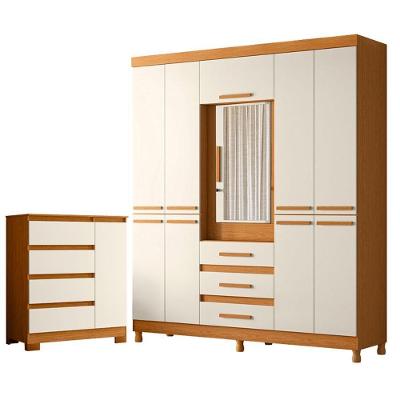 Guarda Roupa Casal com Sapateira New Fusion e Olimpia 10 Portas 4 Gavetas Cinamomo Off White