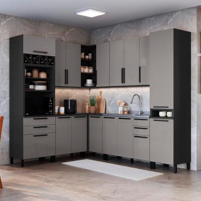 Cozinha Completa Modulada de Canto Mônaco 14 Portas 6 Gavetas MDF-MDP Chumbo-titânio Fidelita Móveis