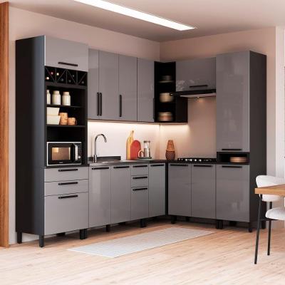Cozinha Completa Modulada de Canto Mônaco 13 Portas 6 Gavetas MDP 469CM Titânio Fidelita Móveis