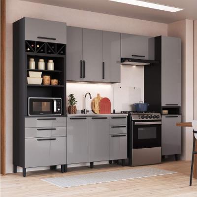 Cozinha Completa Modulada Mônaco 9 Portas 6 Gavetas 320CM Chumbo Titânio Fidelita Móveis