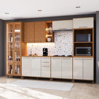 Cozinha Completa Modulada Berlim 13 Portas 3 Gavetas MDF-MDP Freijó-off-white Fidelita Móveis