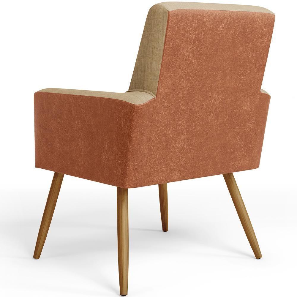 Kit 04 Poltronas Pés Palito Linho Bege Escuro Camel - 2