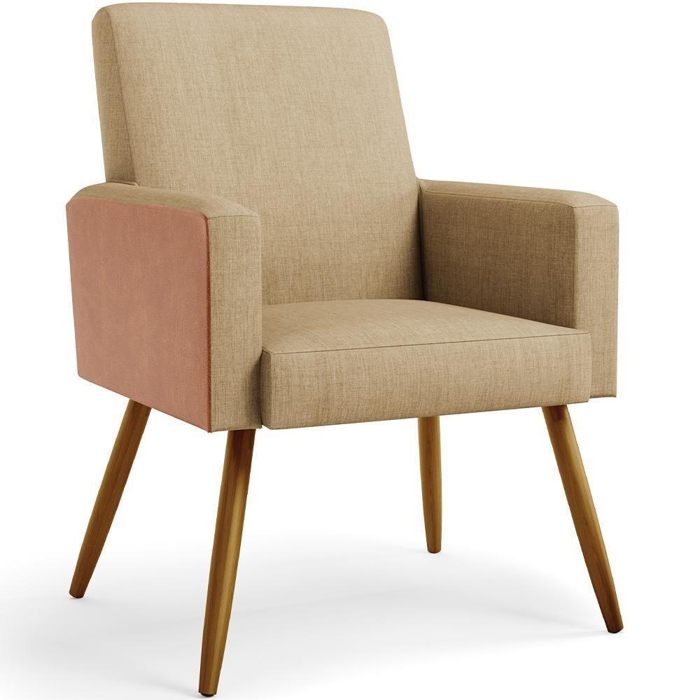 Kit 04 Poltronas Pés Palito Linho Bege Escuro Camel - 7