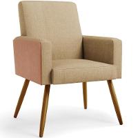 Kit 04 Poltronas Pés Palito Linho Bege Escuro Camel - 6