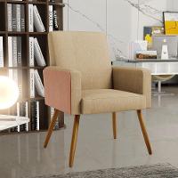 Kit 04 Poltronas Pés Palito Linho Bege Escuro Camel - 8