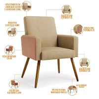 Kit 04 Poltronas Pés Palito Linho Bege Escuro Camel - 10