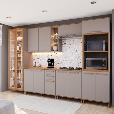 Cozinha Completa Modulada Berlim 6 Peças 13 Portas 3 Gavetas MDF-MDP 340CM Camurça-Freijó Fidelita