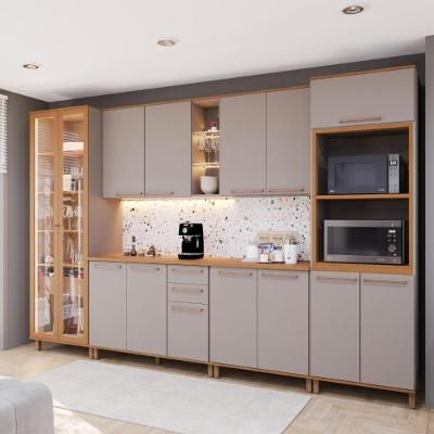 Cozinha Completa Modulada Berlim 14 Portas 3 Gavetas MDF-MDP Camurça-freijó Fidelita Móveis