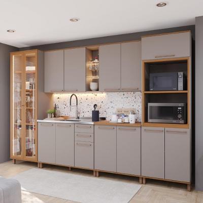 Cozinha Completa Berlim 14 Portas 3 Gavetas MDF-MDP 340cm Camurça-freijó Fidelita Móveis