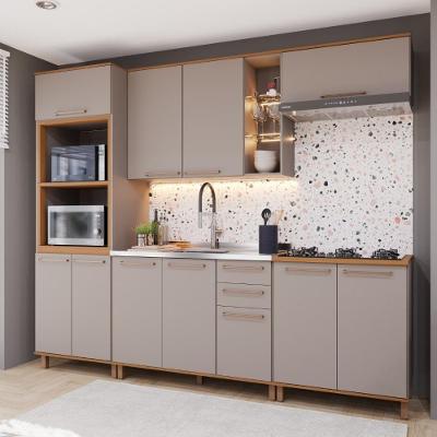 Cozinha Completa Berlim 11 Portas 2 Gavetas MDF-MDP 270cm Camurça-Freijó Fidelita Móveis